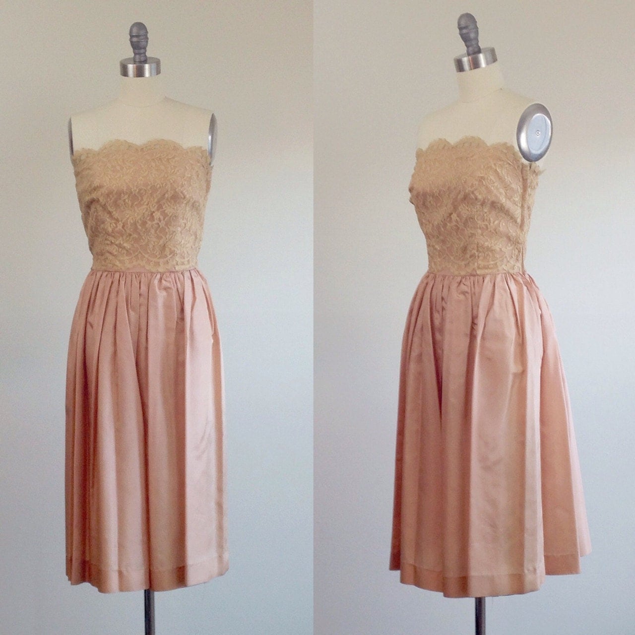 Pink cocktail dress Lace dress Blush dress 50s party dress