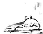 Minimalist Cat Ink Painting Art Print Cat Art, Black and White Modern Art