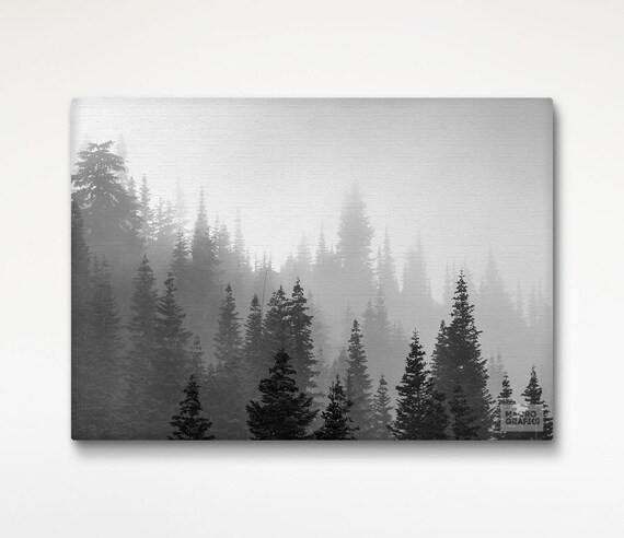 Trees In Fog Canvas Print Nature Print Black White Wall Art