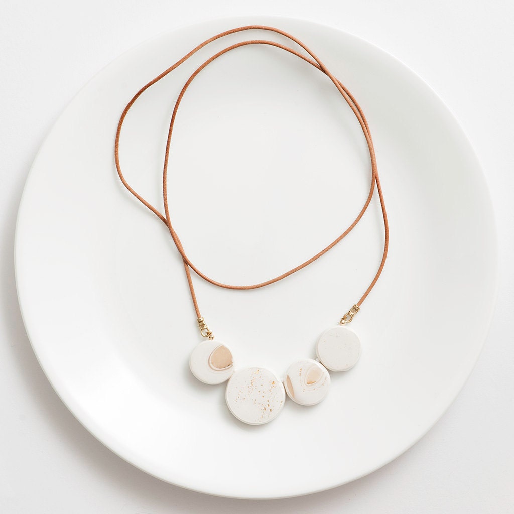 White Clay Necklace/ Polymer Clay Jewelry/ White Geo Necklace/