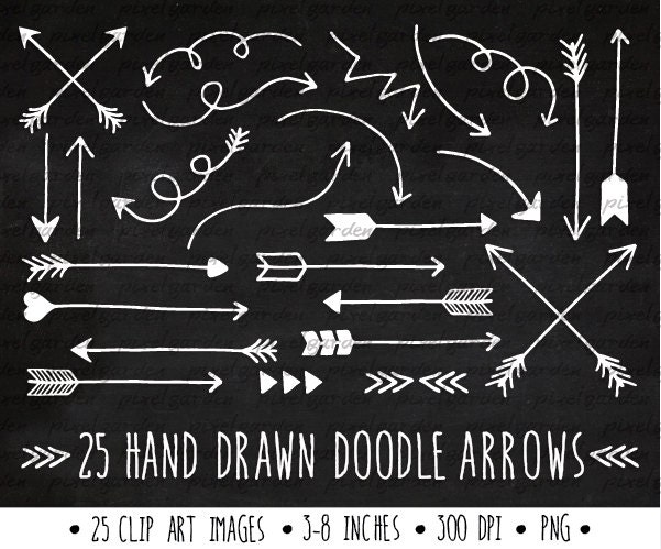 White Arrows Clip Art Set. Hand Drawn Arrows Clipart.