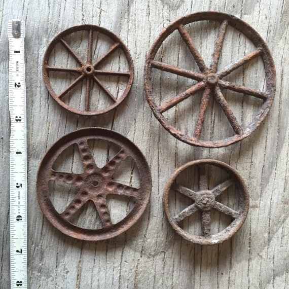 Rusty Toy Wheels Antique Lot of 4 Steampunk by HighDesertRust