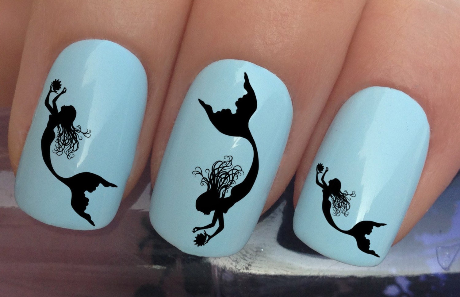 nail decals 350 mermaid seashell silhouette water transfers