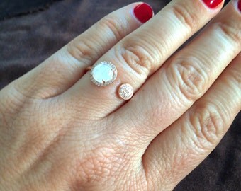 14k gold, rainbow moonstone, and diamond ring, wedding ring, moonstone ring, rainbow moonstone, 14k gold and moonstone ring,