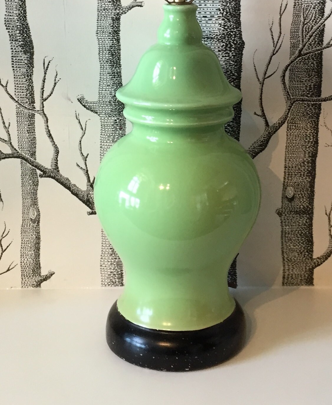 Vintage Green Ginger Jar Lamp Hollywood Regency Light