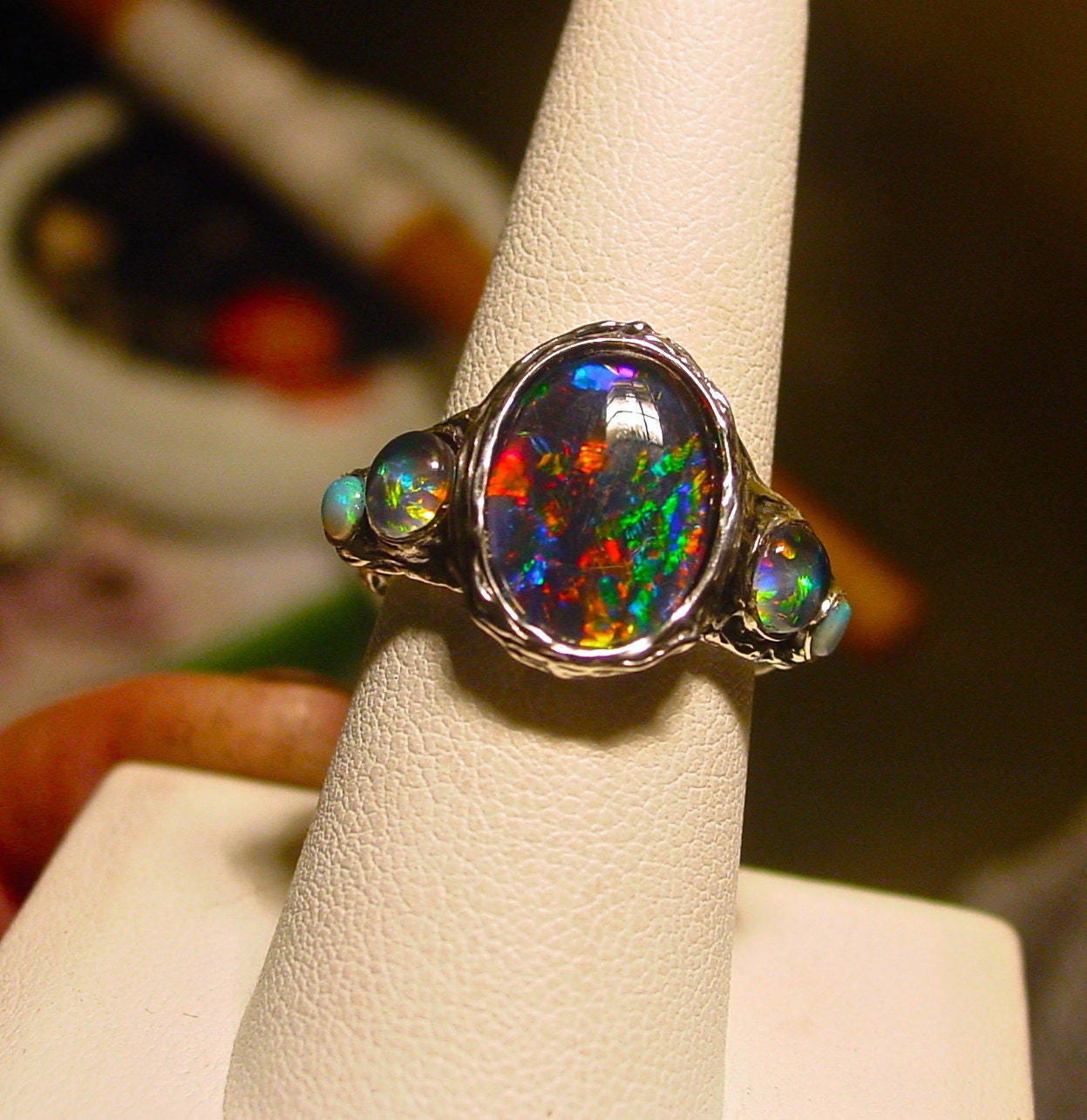 5 Opal ring. Vivid Color Genuine Australian Natural by AmyKJewels