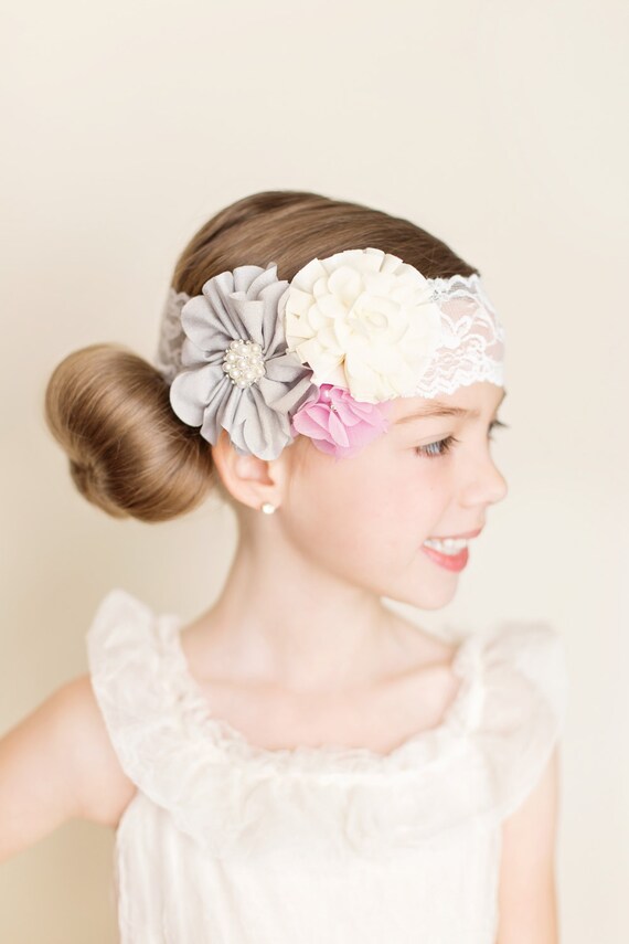 Violet Blush Headband Flower Girl Headband Ivory Violet