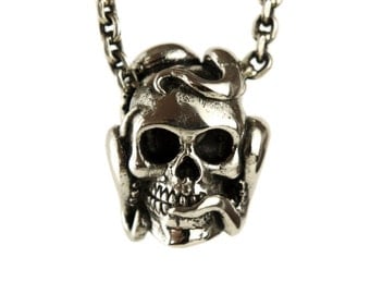 Octopus Tentacle Anatomic Human Skull Necklace Jewelry Antique Silver Bronze Pendant Gothic Steampunk - FPE011