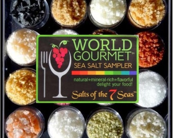 The WORLD Gourmet Sea Salt Sampler 16 All Natural Salts from around the world. BEST SELLER!