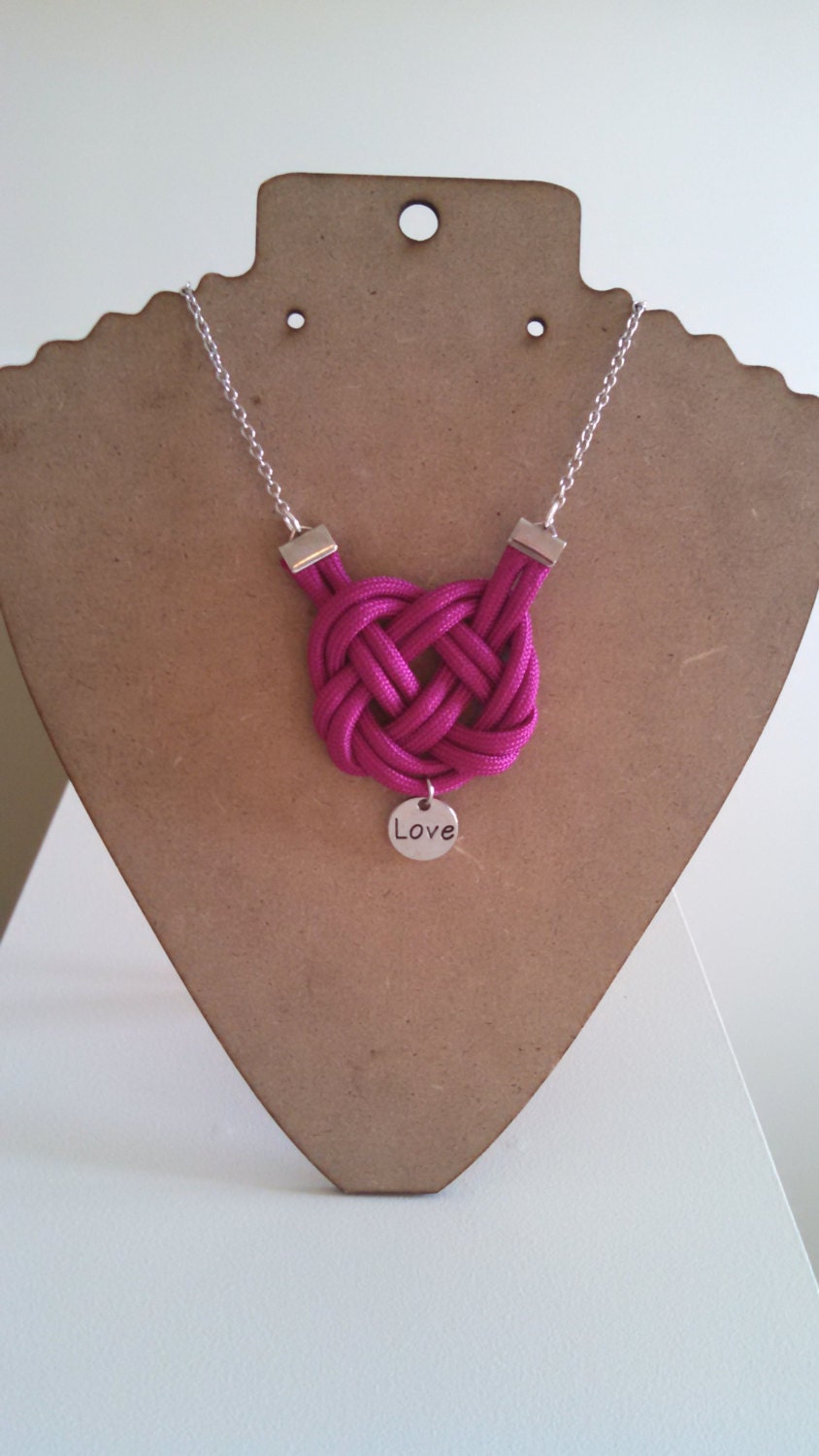 Paracord Rope Celtic Heart Knot Necklace Nautical Fuchsia
