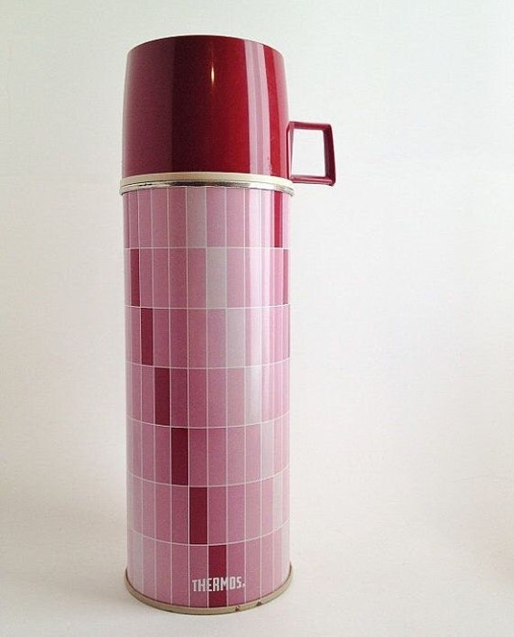 Vintage Thermos Brand 30 oz. Travel Bottle with Red Geometric