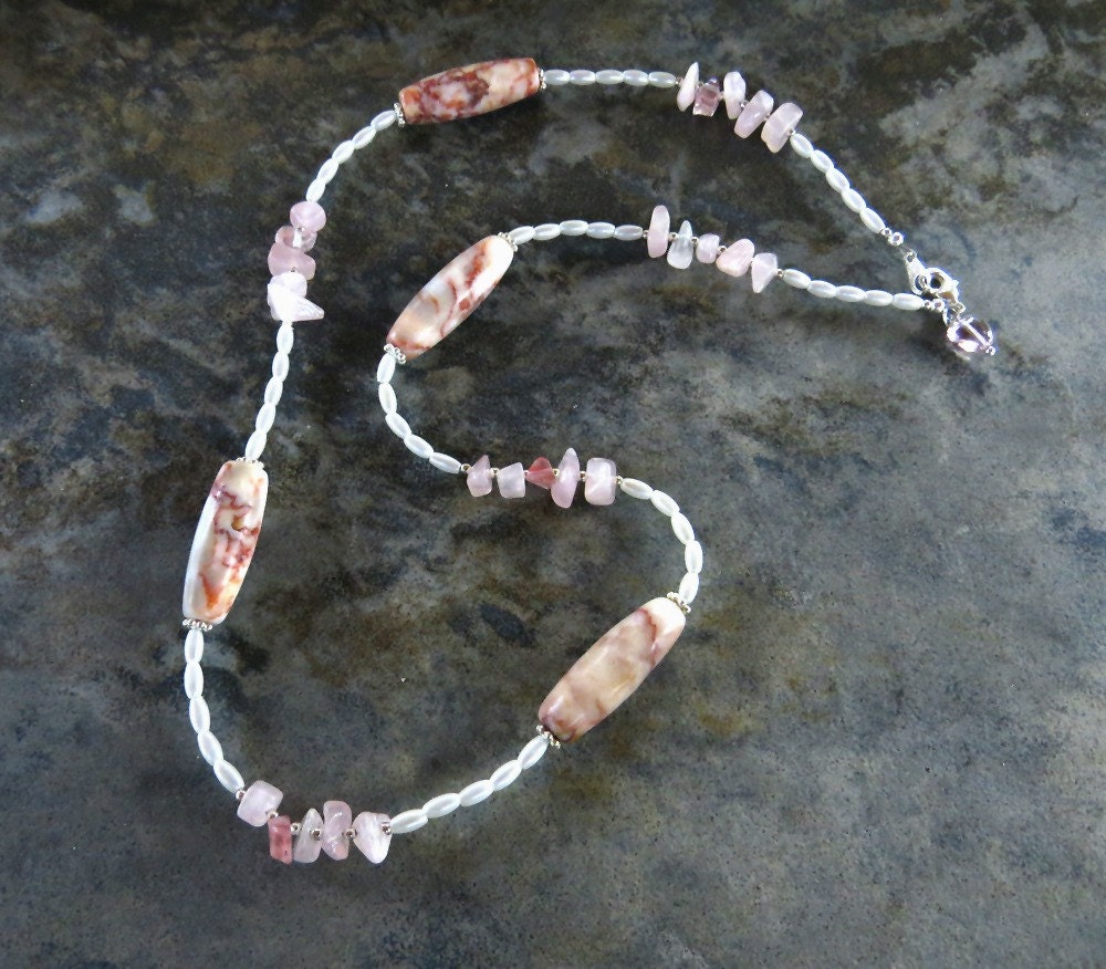 Delicate Marble Necklace Redline Marble Necklace Pink and