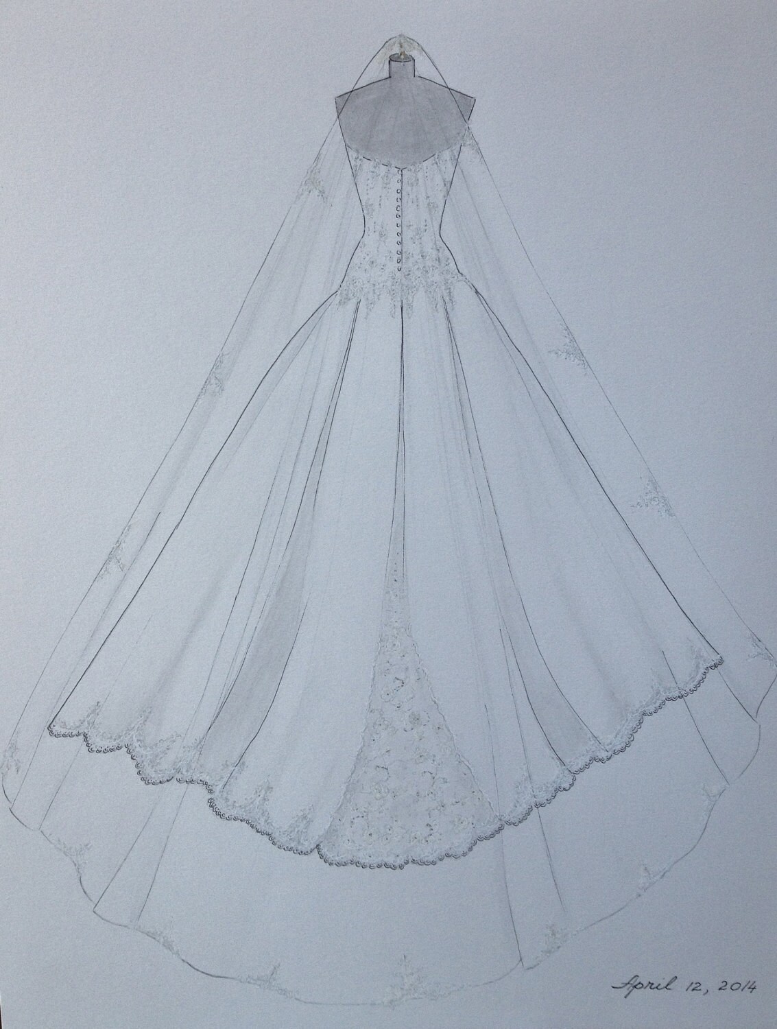 Custom Wedding Dress Sketch Back Wedding Dress Hand Drawing