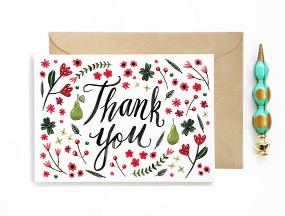 Thank You Card with Pears and Flowers