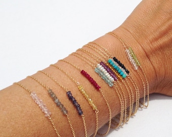 Dainty Bracelet, Beaded Bracelet, Gold Birthstone Bracelet, Minimal Bracelet, Bead Bar Bracelet, Gemstone Bracelet, Thin Gold Bracelet