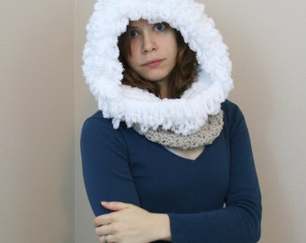 PDF DIGITAL PATTERN:Crochet Hooded Cowl Pattern,Crochet Cowl Hood Pattern,Crochet Snood Pattern,Hooded Scarf Pattern, Cowl Scarf,Ski Hat
