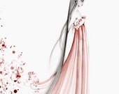 She's "Seeing is Believing" Fine Art Giclee Print of my Original Fashion Illustration Pencil Drawing with Wine Staining Valentines Day Gift