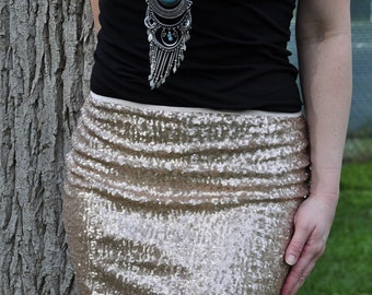 Matte Champagne Mini Sequin Skirt - Stretchy, beautiful, fun mini skirt (Small, Medium, Large, XLarge)