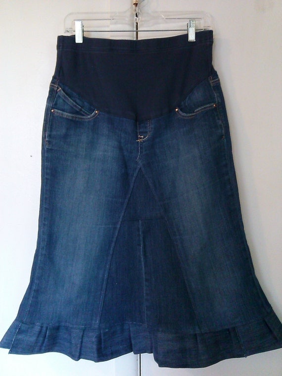 Maternity Jean Skirt Knee Length Up-cycled Jean Skirt With