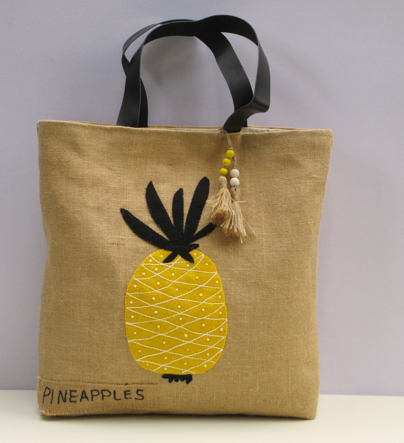 Pineapple beach tote bag handmade jute tote handbag