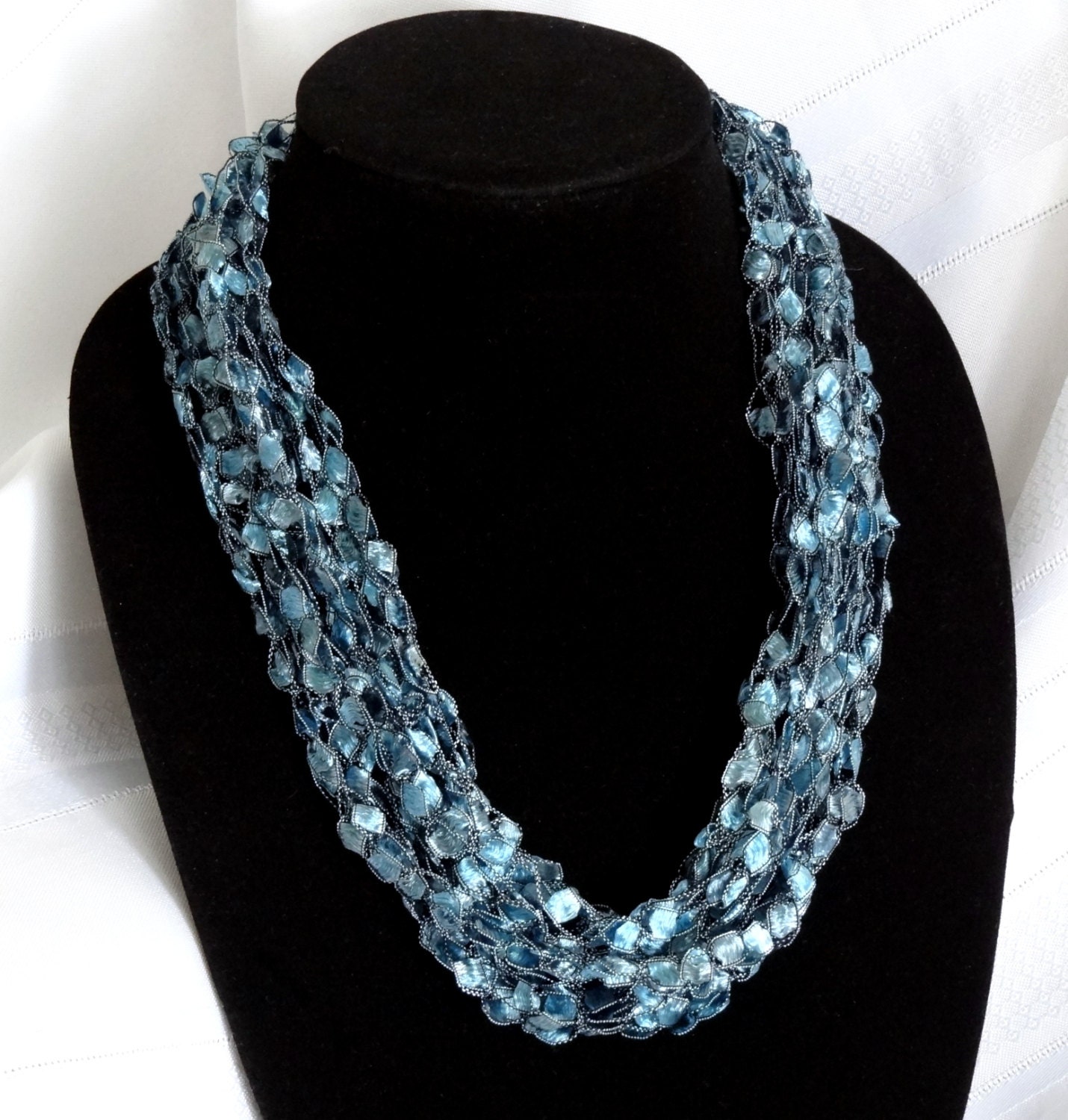 Turquoise Crochet Ladder Yarn Necklace Turquoise