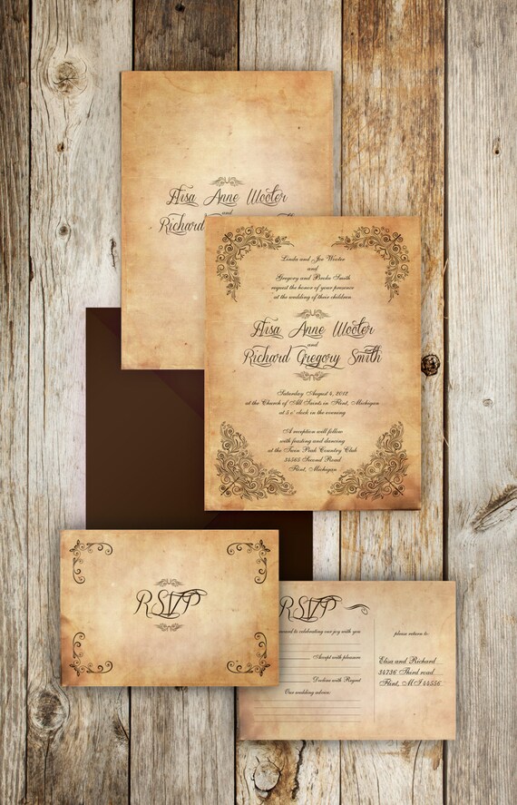 Vintage Printable Wedding Invitation suite by DesignedWithAmore