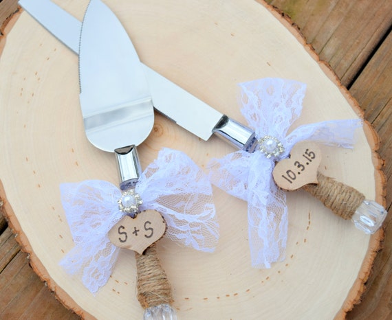 Rustic Cake Serving Set - Personalized Rustic Wedding Cake Cutting and Serving Set - Wedding Cake Set by CountryBarnBabe