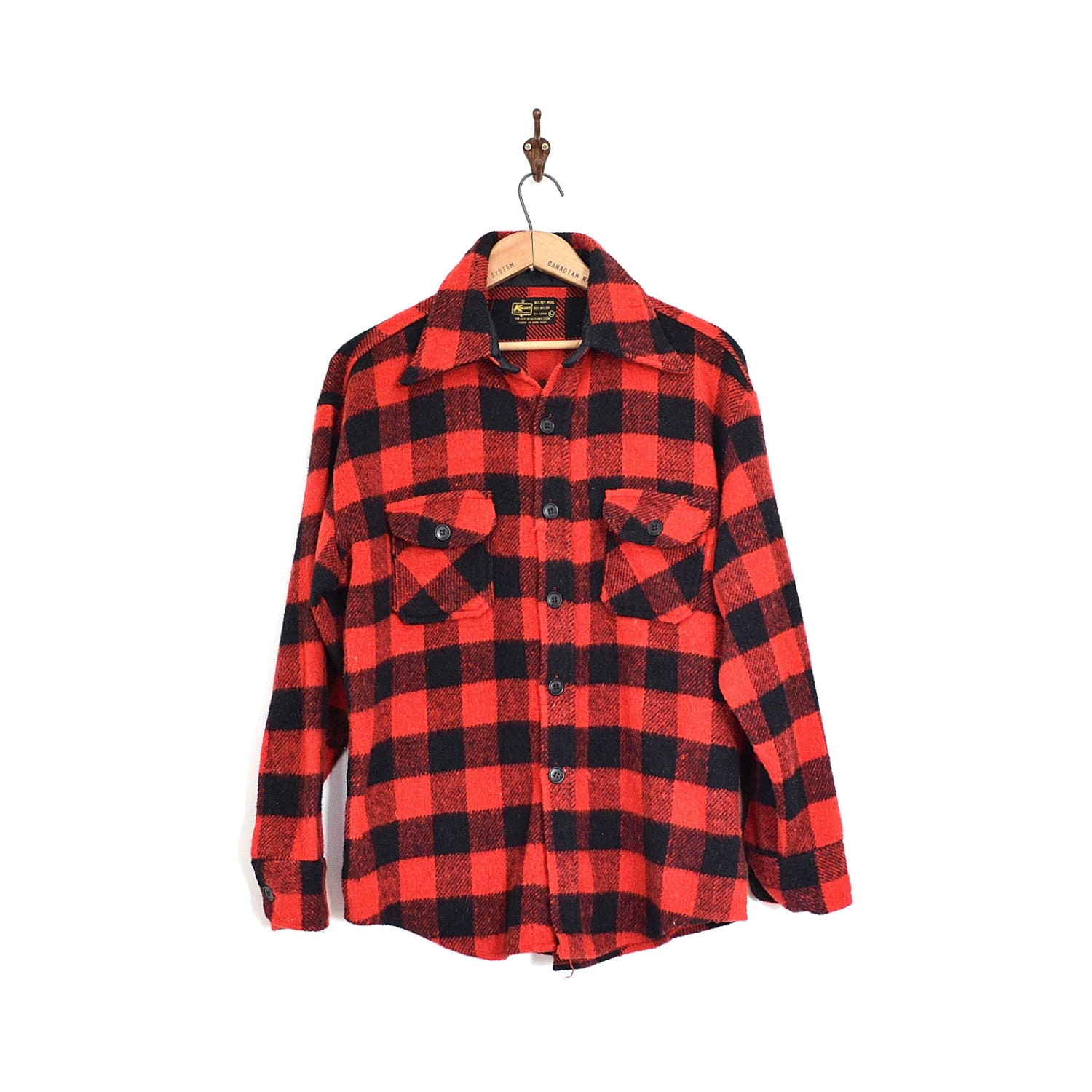 Buffalo Plaid Wool Shirt Kmart 60's Vintage Work Shirt