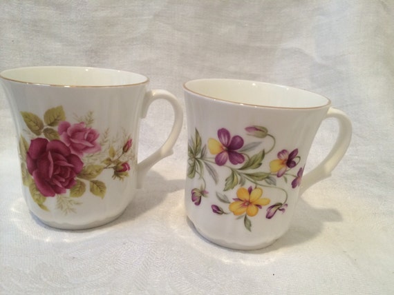 Pair Vintage Duchess Bone China Coffee Cupsmugs Made In 5486