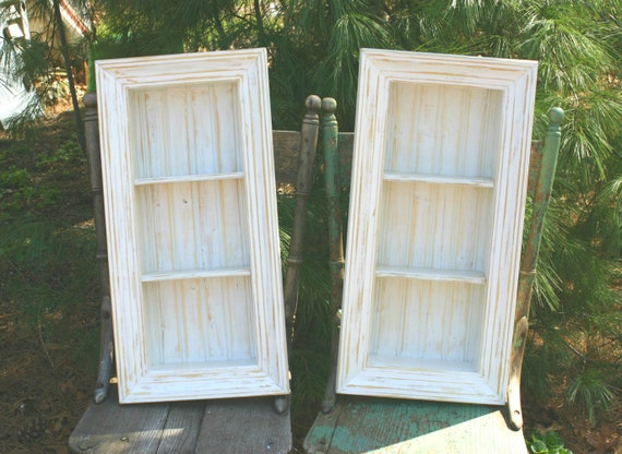 Distressed Shadow Box Wall Shelf in White Cottage Chic Rustic Country 