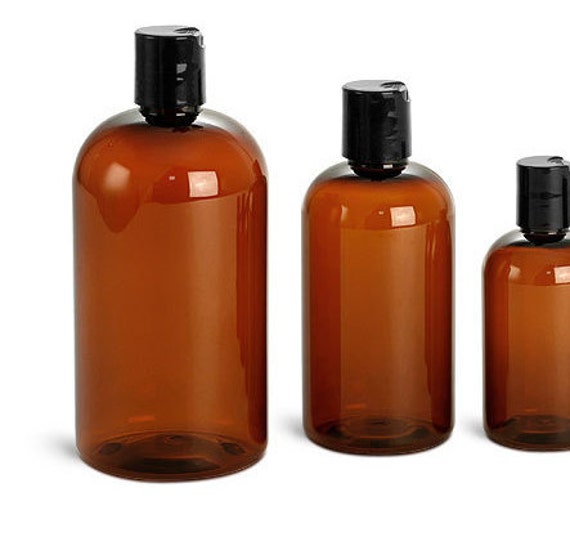 16 oz. 480 mL Amber Plastic Bottles with Disc Caps or Lotion