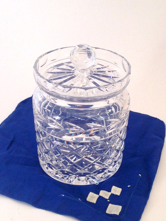 Crystal Biscuit Barrel with Lid Cut Glass Cookie Jar