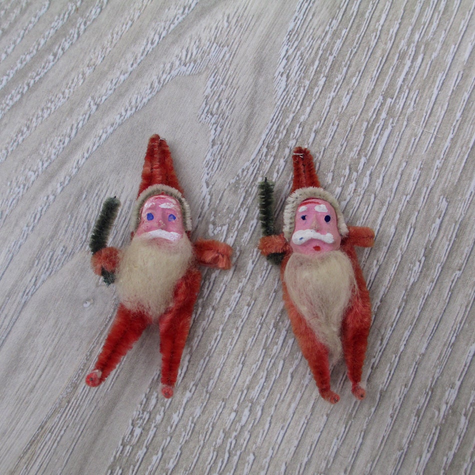 pair tiny vintage chenille red santa lot 1940 s pair tiny vintage chenille red santa lot 1940 s