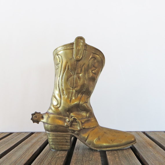 Vintage Brass Cowboy Boot Southwestern Decor Solid Brass