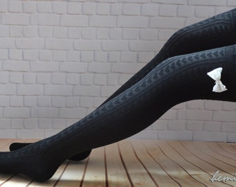 SALE Lace and bow thigh high socks, long stockings, over the knee socks, lace long socks ,girls leg warmers, grey ,black , brown socks.