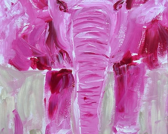 Pink Elephant,Pretty in Pink,for her, breast cancer, nursery, abstract art, elephant, zoo, animals, africa, simplistic, elefante, acrylic