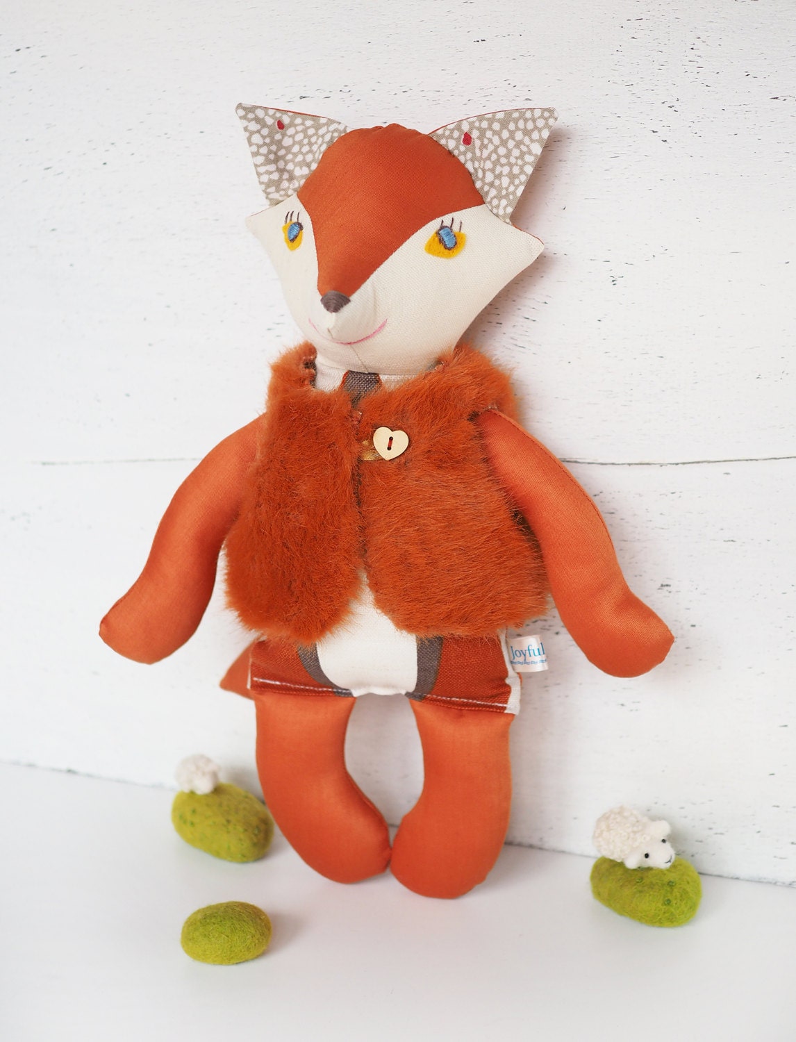 Stuffed toy Joyful Fox in furry vest in retro style by JoyfulRiver