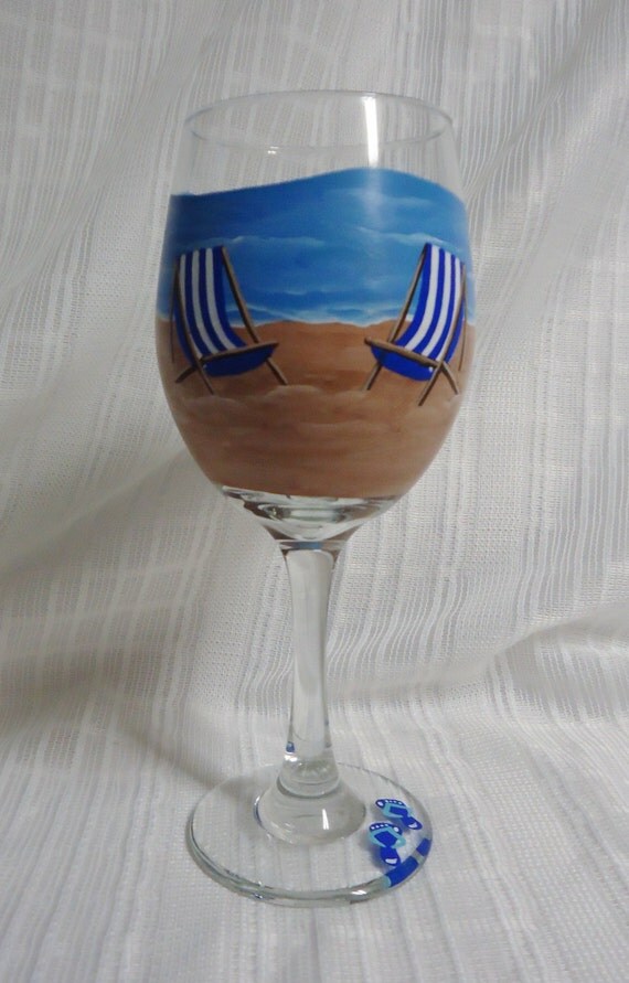 Items similar to Painted wine glasses, Beach theme, Painted glass, Wine