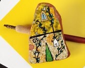 Handpainted beach pottery - Decorative tile - Mixed media ceramic original artwork