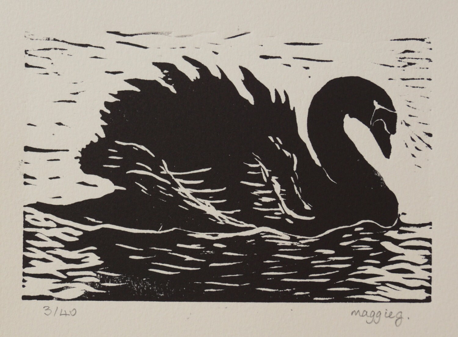 Swan Black Swan Linocut Original Swan Print Swan Print