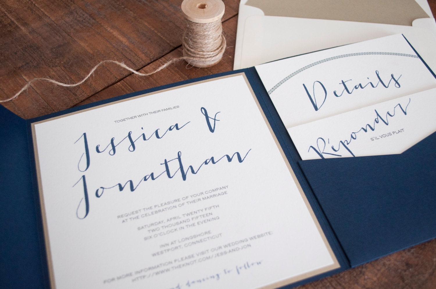 Navy Blue And Ivory Wedding Invitations 10