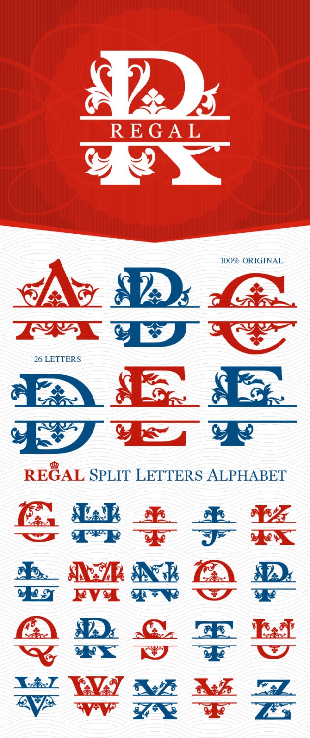 Download A to Z Regal Split Monogram Alphabet Ready to Cut SVG by ...