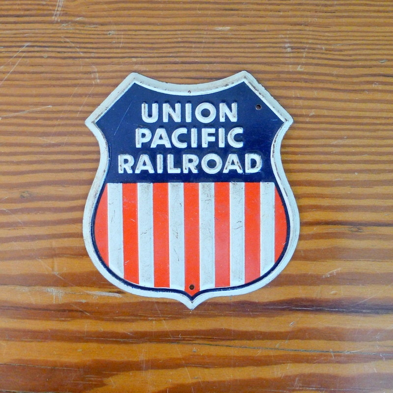 Vintage Union Pacific Post Cereal Train Sign Tin by AgedNicely