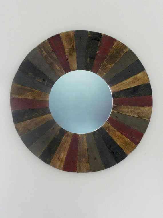 Round Reclaimed Distressed Wood Mirror by Blue3Studio on Etsy