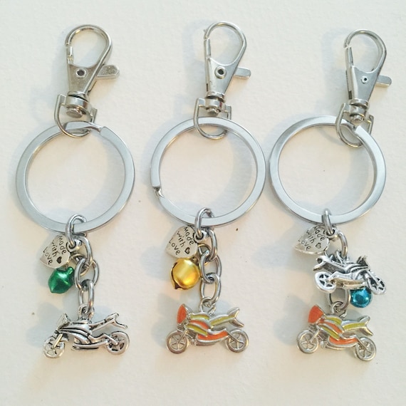 Street Bike Motorcycle Charm Keychain with Bell Made With Love
