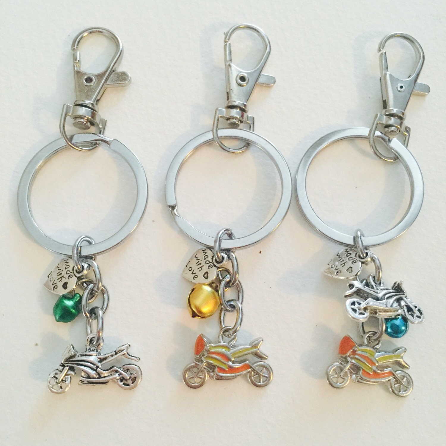 Street Bike Motorcycle Charm Keychain with Bell Made With Love