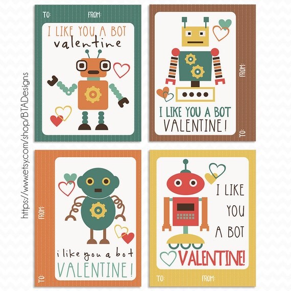 printable robot valentine cards instant download