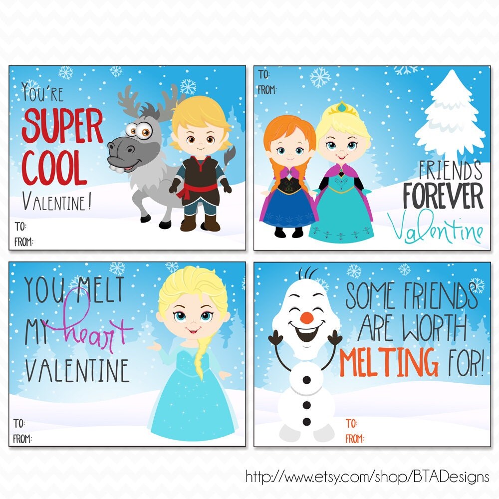 Printable Frozen Valentine Cards Instant Download