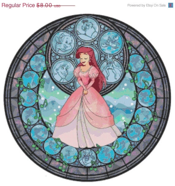 ON SALE Counted Cross Stitch Patterns - Princess ariel stained glass - 19.86" x 19.86" - L775