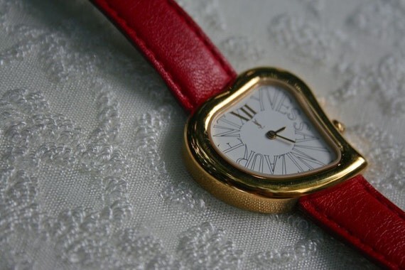 YSL Heart Watch Vintage Yves Saint Laurent Red Leather Band